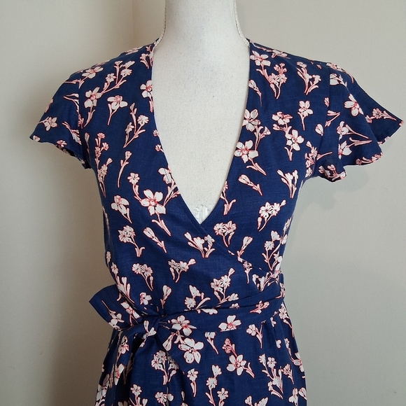 Draper James Blue Floral Linen Wrap Dress Size 0 NWT - Picture 4 of 10